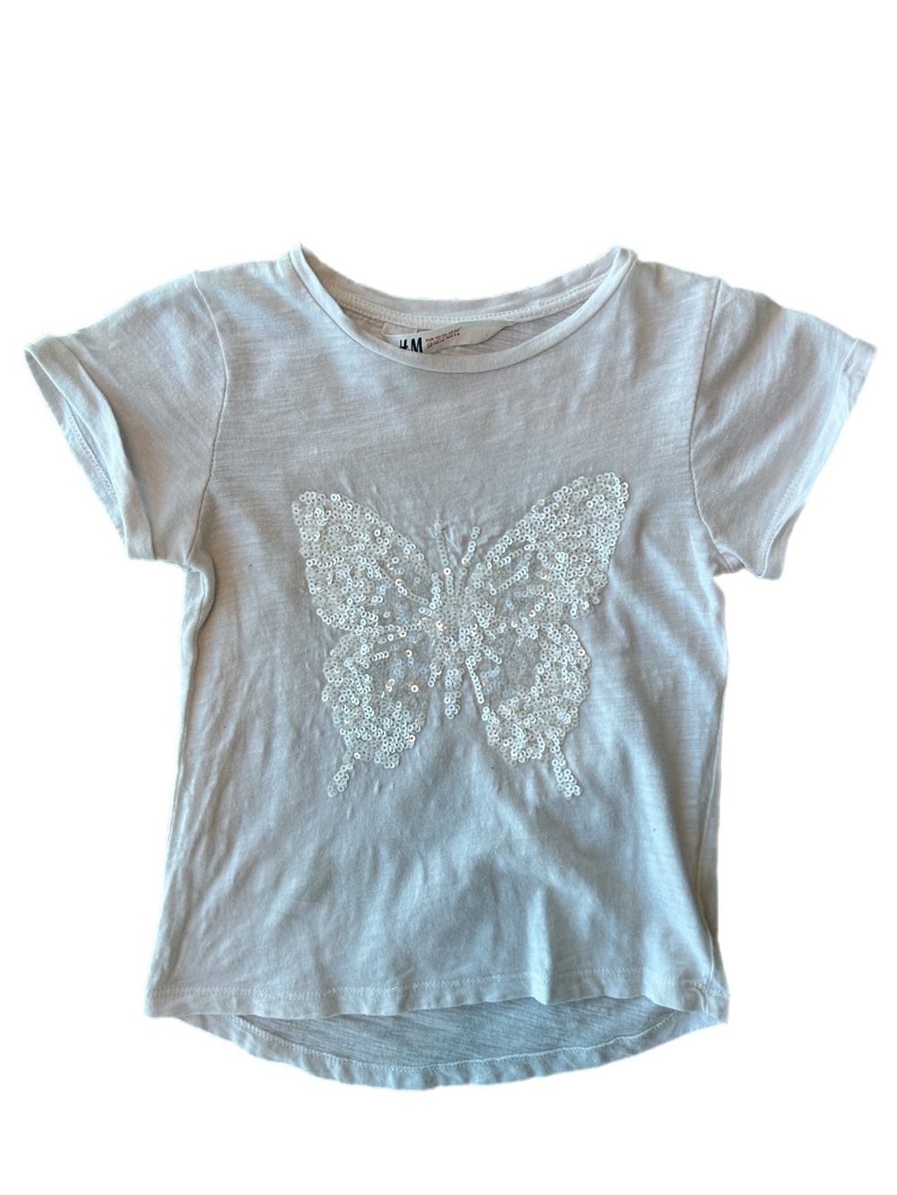 Kids H&M White Short Sleeve Tee with Sequined Butterfly